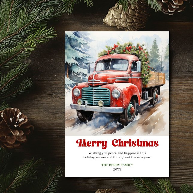 Cartão De Festividades Lovely rustic Christmas scene watercolor holiday   (Lovely rustic Christmas scene watercolor holiday car)