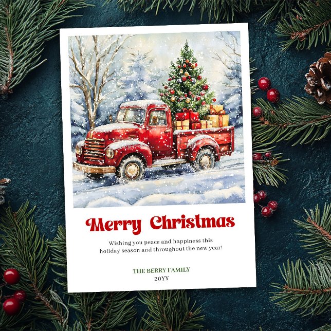 Cartão De Festividades Lovely Rustic Red Truck Christmas Scene Card Style (Lovely Rustic Red Truck Christmas Scene Card Style)