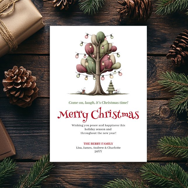 Cartão De Festividades Lovely Whimsical Christmas Tree Hand Drawn Card (Lovely Whimsical Christmas Tree Hand Drawn Card)