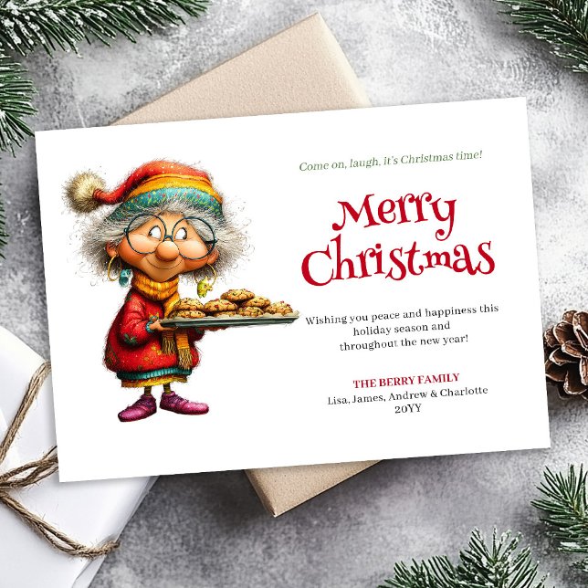 Cartão De Festividades Lovely Whimsical Woman Cartoon Christmas Humor  (Lovely Whimsical Woman Cartoon Christmas Humor Greeting Card

)