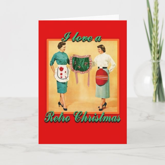 Cartão De Festividades LoveRetroChristmasLadiesAprons-Cartões (Frente)