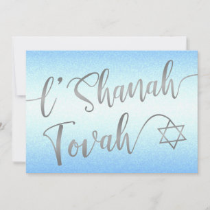 Cartão De Festividades L'Shanah Tovah Rosh Hashanah Escrita Prata Azul