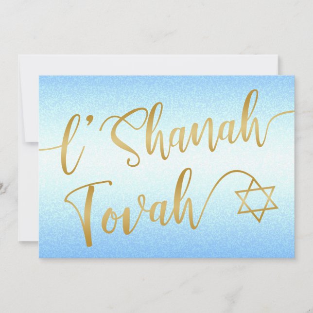 Cartão De Festividades L'Shanah Tovah Rosh Hashanah Letra Dourada Azul (Frente)
