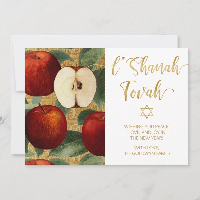 Cartão De Festividades L'Shanah Tovah Rosh Hashanah Maçãs Judaicas Branca (Frente)