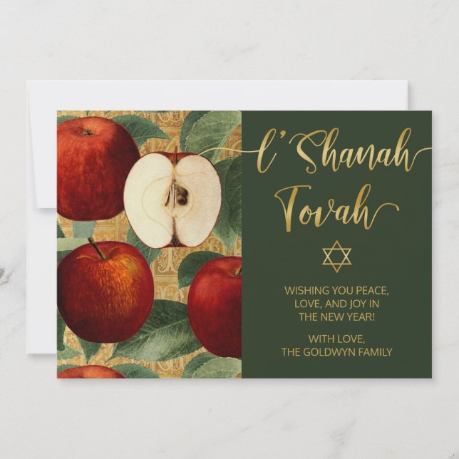Cartão De Festividades L'Shanah Tovah Rosh Hashanah Maçãs Judaicas Verde (Frente)