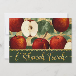 Cartão De Festividades L'Shanah Tovah Rosh Hashanah Vintage Apples Verde