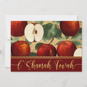 Cartão De Festividades L'Shanah Tovah Rosh Hashanah Vintage Apples Vermel