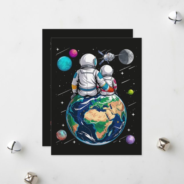 Cartão De Festividades Lua e Astronauta (Frente/Verso In Situ)