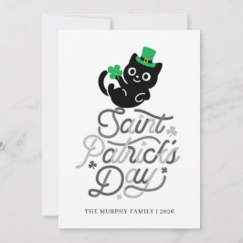 Cartão De Festividades Lucky Black Cat Shamrock Photo St. Patrick's Day