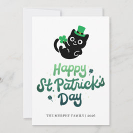Cartão De Festividades Lucky Black Cat Shamrock Photo St. Patrick's Day
