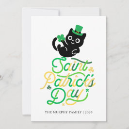 Cartão De Festividades Lucky Black Cat Shamrock Photo St. Patrick's Day