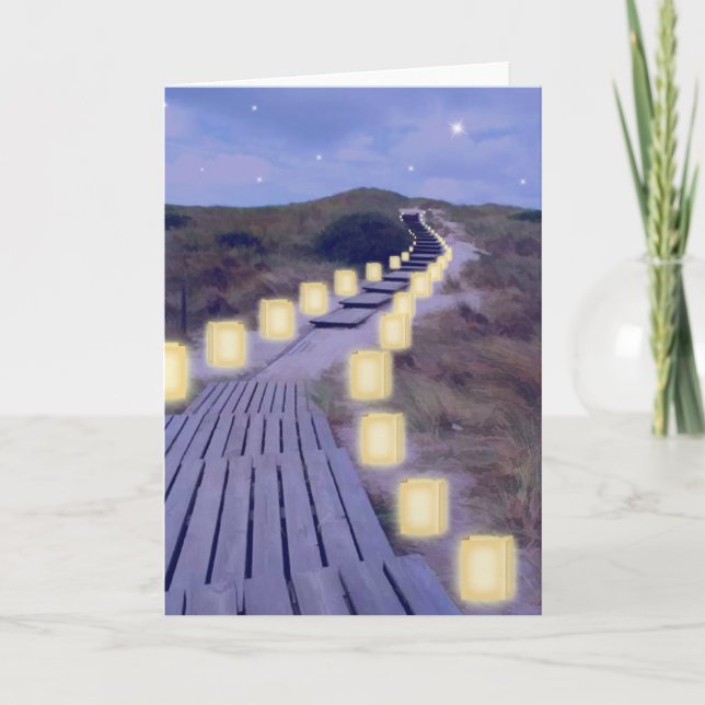 Cartão De Festividades Luminarias no caminho da praia (Frente)