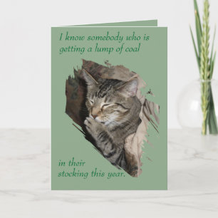 Cartão De Festividades Lump of Coal Laughing Cat holiday card