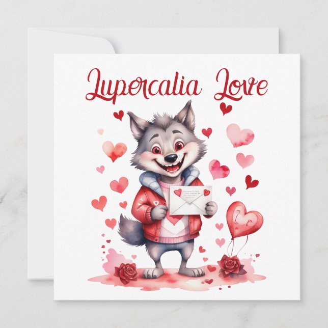 Cartão De Festividades Lupercalia Love Sweet Wolf Hearts Valentine's Day (Frente)