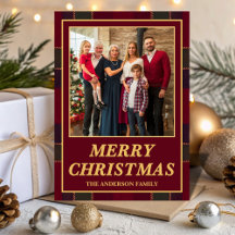 Luxe Heritage Tartan Plaid Família Foto Natal