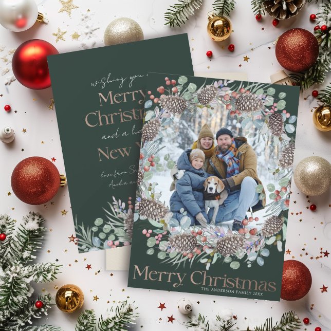 Cartão De Festividades Luxury Faux Dourado e Verde Feliz Natal (Criador carregado)