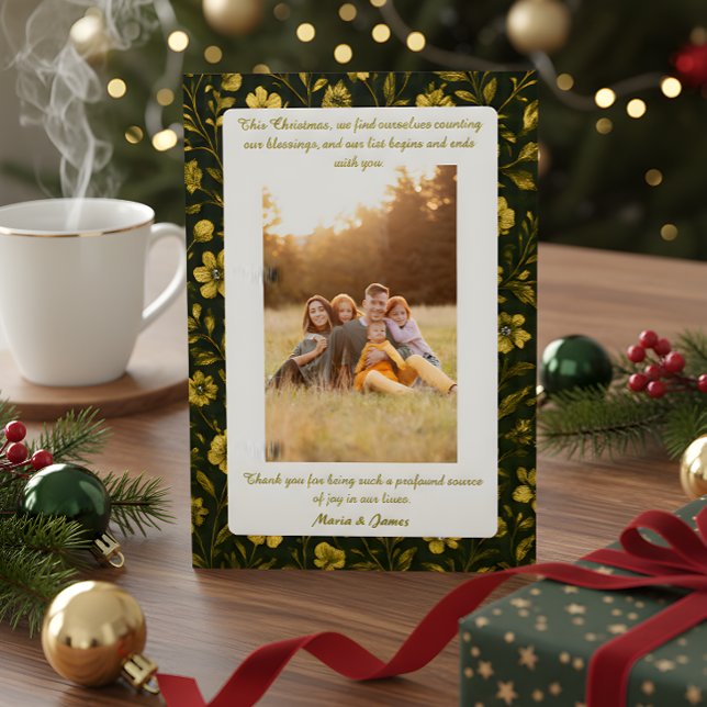 Cartão De Festividades Luxury Green Plaid Portrait Photo Christmas (Criador carregado)