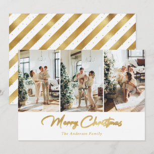 Cartão De Festividades Luxury White e Dourado 3 Foto Feliz Natal