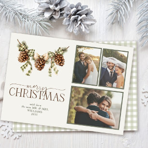 Cartão De Festividades Luz Alpina Natal de Recém-Casados em Verde Sage