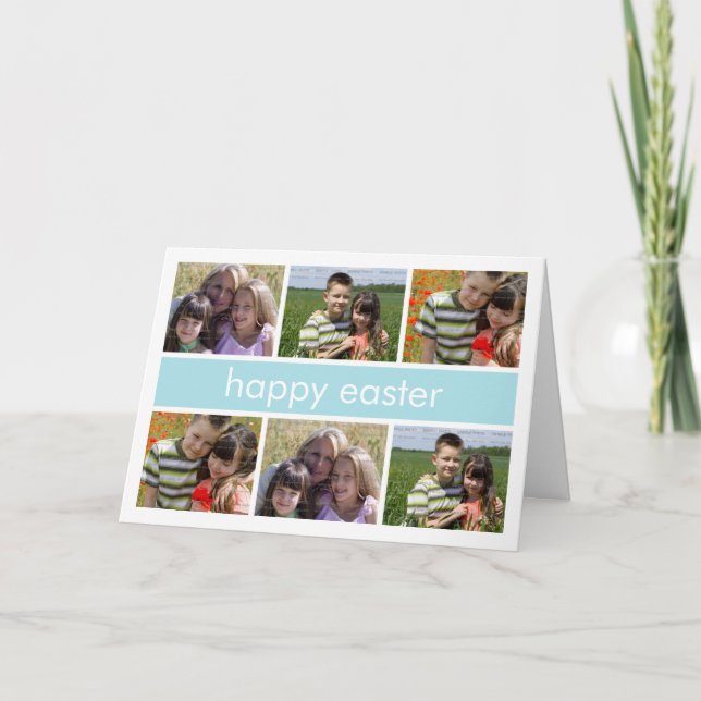 Cartão De Festividades Luz da colagem da foto do felz pascoa - azul (Frente)