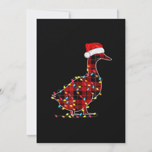Cartão De Festividades Luz de Natal Funny Duck Xadrez Vermelho Combinando (Frente)