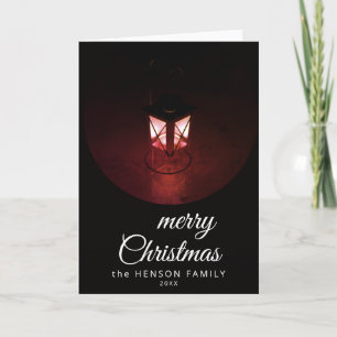 Cartão De Festividades Luz de Velha Lanterna Feliz Natal Família Script