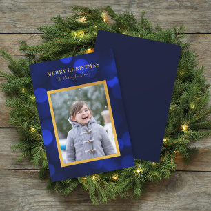 Cartão De Festividades Luzes Bokeh Azul Safira Dourado Feliz Natal