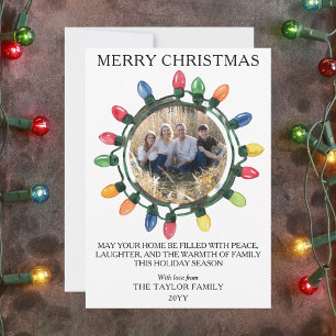 Cartão De Festividades Luzes Coloridas de Natal Foto Família