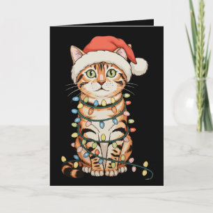 Cartão De Festividades Luzes da Árvore de Natal do Gato Bengal Chapéu do 