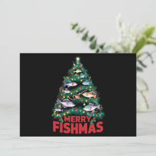 Cartão De Festividades Luzes de árvore de Natal Feliz Fishmas Peixe Pesca