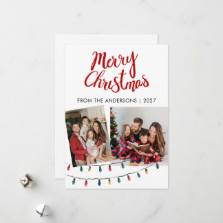 Cartão De Festividades Luzes de Corda e Fita Vermelha Natal 2 Foto