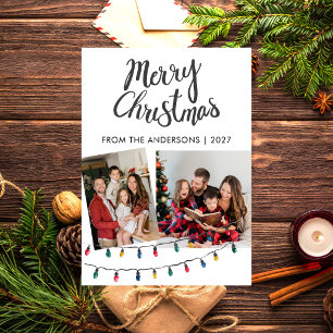 Cartão De Festividades Luzes de Corda Padrão Tartan Natal 2 Fotos
