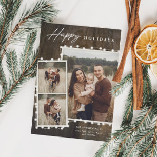 Cartão De Festividades Luzes de Fada Rústica 3 Colagem de Fotos