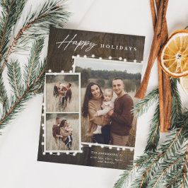 Cartão De Festividades Luzes de Fada Rústicas Colagem de 3 Fotos