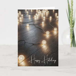 Cartão De Festividades Luzes de Férias em um Chão de Madeira