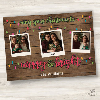 Cartão De Festividades Luzes de Natal Alegres e Brilhantes Foto Polaroids