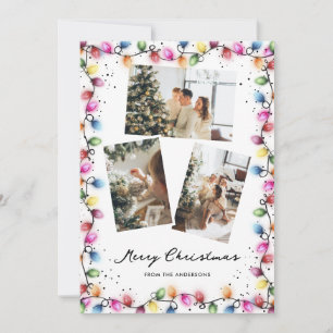 Cartão De Festividades Luzes de Natal Brilhantes 3 Foto Feliz Natal