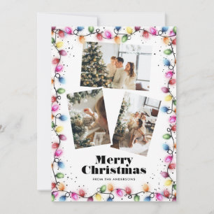 Cartão De Festividades Luzes de Natal Brilhantes 3 Foto Feliz Natal