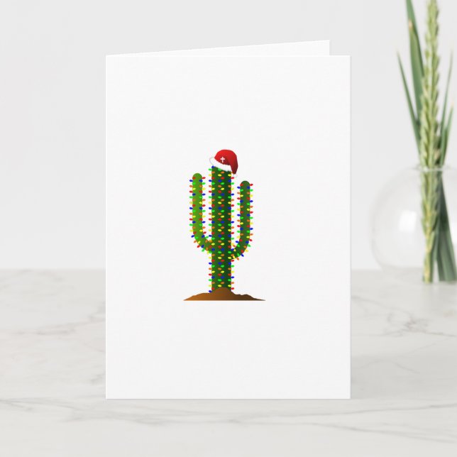 Cartão De Festividades Luzes de Natal da Arizona Saguaro Cactus (Frente)