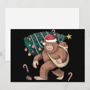 Cartão De Festividades Luzes de Natal da Bigfoot Árvore de Natal Sasquatc