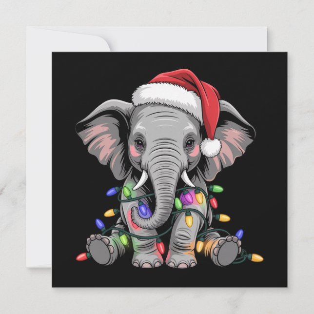 Cartão De Festividades Luzes de Natal de Elefante Festa de Natal Animal S (Frente)