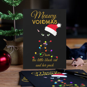 Cartão De Festividades Luzes de Natal de Gato Preto Meowy Voidmas