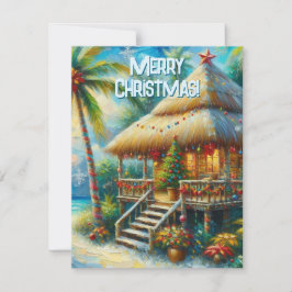 Cartão De Festividades Luzes de Natal de Praia de Palmeira de Cabana Trop