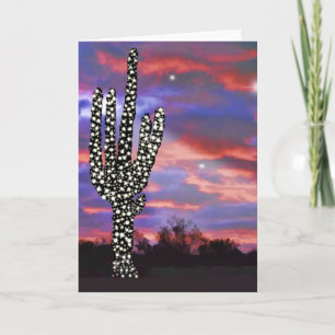 Cartão De Festividades Luzes de Natal no Desert Saguaro Cactus