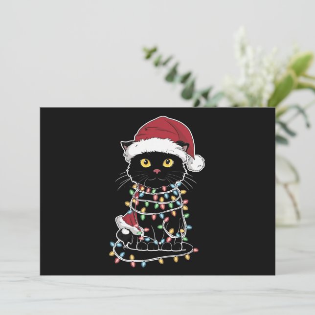 Cartão De Festividades Luzes de Natal para Amante de Gato Divertido (Em pé/Frente)