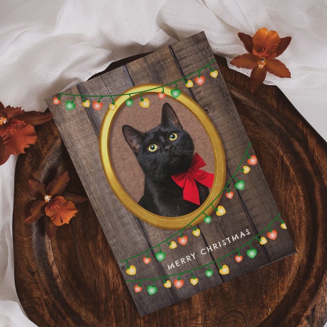 Cartão De Festividades Luzes de Natal Rústicas, Feliz, Adicionam Sua Foto (Criador carregado)