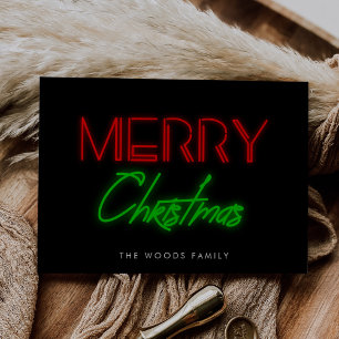 Cartão De Festividades Luzes de neon dos anos 80 Feliz Natal