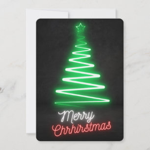 Cartão De Festividades Luzes de Neon Feliz Natal Verde Vermelho Branco Ár