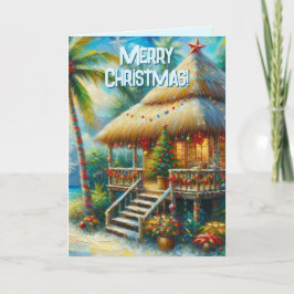 Cartão De Festividades Luzes de praia de palmeira de Natal Tropical