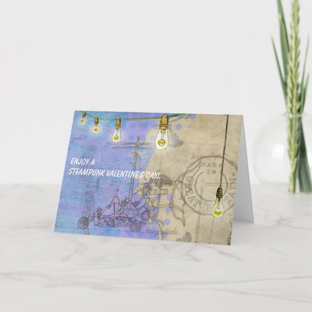 Cartão De Festividades Luzes de Steampunk Edison em um dia dos namorados (Frente)